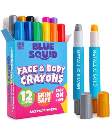 Face Painting Kits for Kids - Blue Squid 12 Color Twistable Face Paint Marker Sticks | Water Based Face Paint Crayons Kit | Halloween, Belly Painting Kit Pregnancy, Makeup Body Paints for Adults 12 Body Crayons