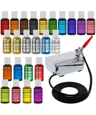 U.S. Cake Supply - Complete Cake Decorating Airbrush Kit with a Full Selection of 24 Vivid Airbrush Food Colors - Decorate Cakes  Cupcakes  Cookies & Desserts 26 Piece Set