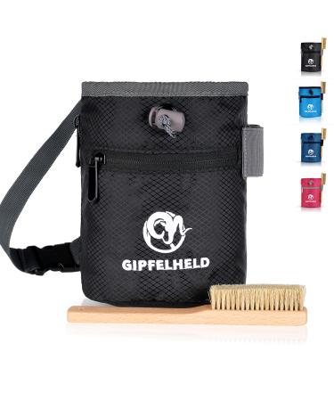 Skipelheld Chalkbag set with bouldering brush for climbing and bouldering magnesia bags with carabiners hip belt and 2 pockets chalk bag also for crossfit and weight lifting black
