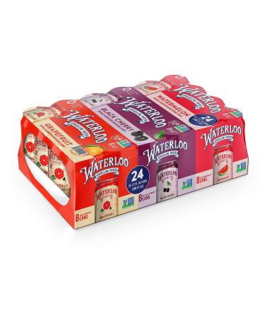 Waterloo Sparkling Water Variety Pack, 12 Fl Oz Cans, Pack of 24, 8 x Grapefruit, 8 x Black Cherry, 8 x Watermelon | Zero Calories | Zero Sugar or Artificial Sweeteners | Zero Sodium