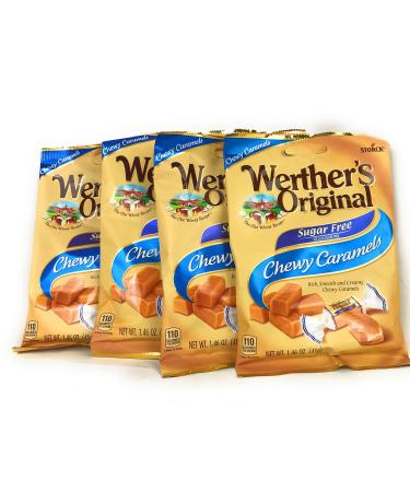Werther's Chewy Caramels Candies Original Sugar Free, 1.46 Ounce Pack of 4