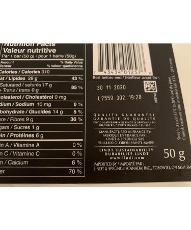 100% Cacao Lindt Pure Dark Chocolate 50g - Buy Online on SooperMarket.com