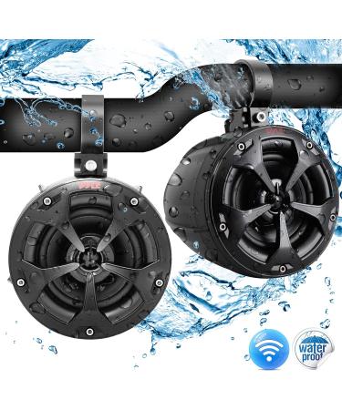 Pyle 4 Bluetooth Waterproof Speakers - 12V Peak Power Amplified Speaker System for ATV / UTV, Golf Cart and Boat PLUTV43BTA, Black