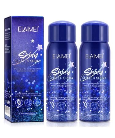 Glitter Spray - Temporary Shiny Glitter Spray for Body Hair Face and Clothing Waterproof Hairspray Shimmer Silver Powder for Prom Festival Rave Stage Makeup Gifts for Women 60ML(2 Pack) A-2 Packs
