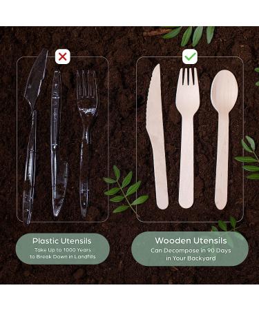 360-Piece Wooden Compostable Utensils Set | Eco-Friendly Biodegradable Cutlery for Parties | Sturdy Disposable Wood Forks, Spoons, and Knives - Buy Online on SooperMarket.com