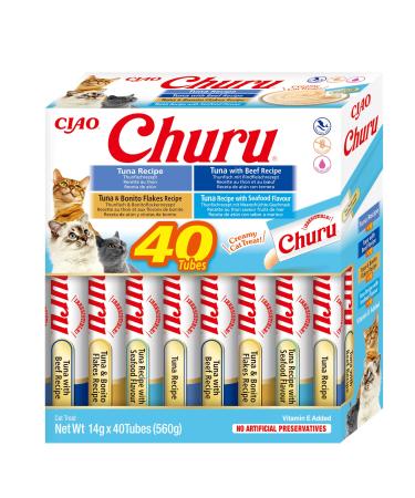 Churu by INABA Cat Treat - Tuna Variety Box - 1 Pack (40 x 14g total) / Soft & Creamy Cat Treat Delicious & Healthy Snack Pur e Food Topper Natural Grain Free