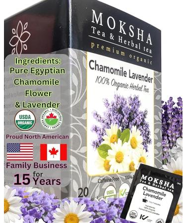 Organic Chamomile Tea with Lavender made with Pure Egyptian Chamomile & Lavender- 20 Organic Tea Bags Moksha Ayurveda