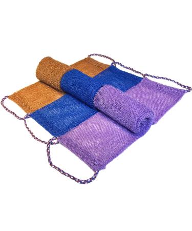 3 Pieces African Exfoliating Long Net Bath Sponge Shower Body Scrubber Back Scrubber Scrubbing Rag Net Exfoliation Skin Smoother for Daily Use(Blue.Brown.Purple)