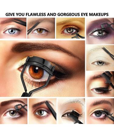 48-Piece Eyelash Curler Set with Mini Kit, Tweezers, Brush, Scissors, Silicone Pads (Black) - Buy Online on SooperMarket.com