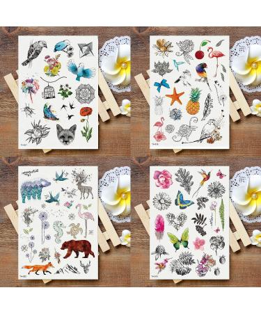 Oottati Waterproof 12 Sheets Summer Watercolor Temporary Tattoo Stickers - Animal, Flowers, Leaves Designs - Buy Online on SooperMarket.com