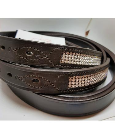 Aces GENUINE HORSE HEAVY DUTY STRONG BLING DIAMANTE STIRRUP LEATHER BROWN FULL (54") COB (52") PONY (48") SS BUCKLE 54.0 Inches