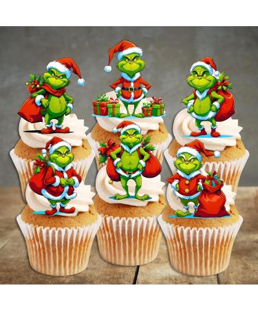 PRECUT Grinch Cupcake Toppers #2 Edible Christmas Cake Decorations Grinch Christmas Decorations Christmas Grinch Cake Topper (12) - Buy Online on SooperMarket.com