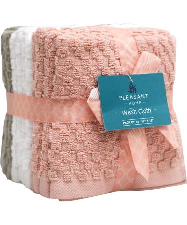 Pleasant Home Washcloths Set - 12x12 12 Pack, 550 GSM Ring Spun Cotton - Super Soft & Absorbent Face Towels (Blush Combo Check Design) - Buy Online on SooperMarket.com