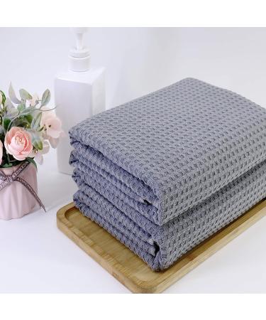POLYTE Oversize Quick Dry Microfiber Bath Towel Set of 2 - 60x30in (Gray Waffle Weave) - Buy Online on SooperMarket.com