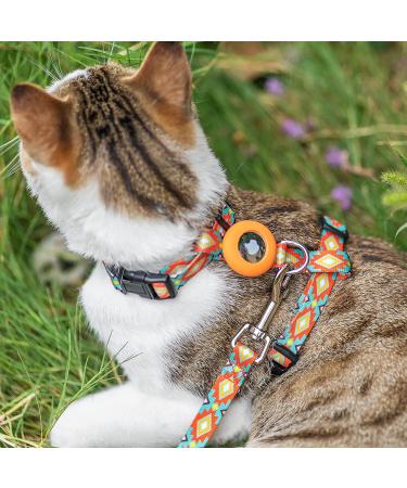 Cat Harness and Leash Escape Proof for Walking Travel Outdoor - Soft Nylon Adjustable Cute Cat Harness Leash Set with Airtag Holder for Small Large Cats Neck:7.6"-12" chest:10.6"-18" Orange - Buy Online on SooperMarket.com