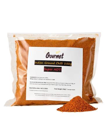 Go Gourmet Indian Red Chilli Powder - Super Hot Ground Red Pepper Powder from Dried Red Chillies - Adds Heat and Flavour to Sauces Curries and Roasted Veggies - 250g Bag of Bulk Spices