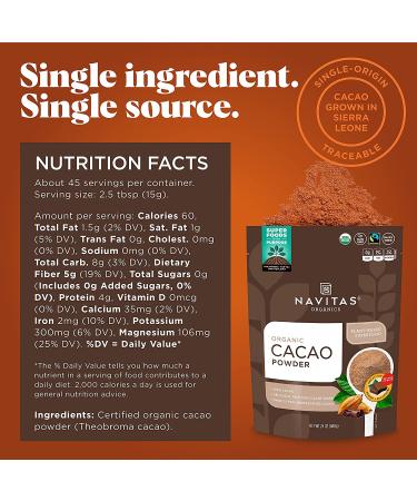 Navitas Organics Organic Cacao Powder - 24 oz (680 g) | Premium Superfood for Baking & Smoothies - Buy Online on SooperMarket.com
