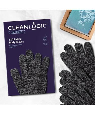 Cleanlogic Detoxify Charcoal Exfoliating Body Gloves - Vegan Assorted Colors 3-Pack for Smooth Healthy Skin - Buy Online on SooperMarket.com