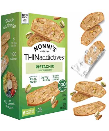 Nonni's THINaddictives Almond Thin Cookies - Pistachio Almond Cookies - Sweet Crunchy & Chewy Almond Cookie Thins - Perfect w/Coffee - All Natural Ingredients - Kosher - 4.4 oz