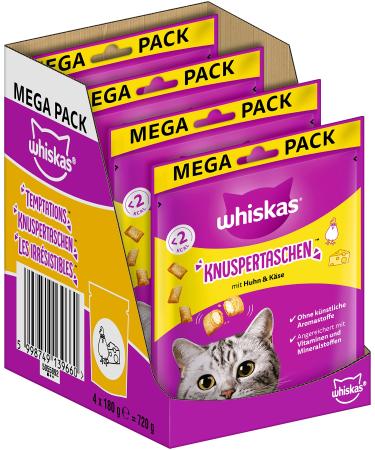 Whiskas crunchy pockets cat snack with chicken & cheese taste 4 Pack 4x180g - cat delicacies for adult cats chicken & cheese 720 g (1 Pack)