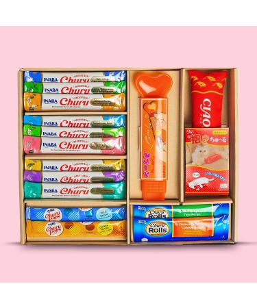 Ciao Churu Gift Box 13x Delicious Snacks 9x Churu 2x Churu Pops 2x Churu Rolls + 2 Special Gifts Feeding Spoon + Toy
