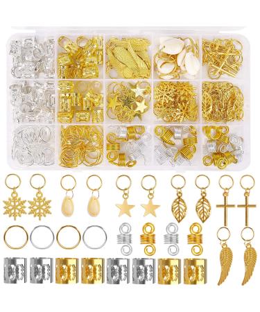200 PCS Loc Hair Jewelry for Women Braids Dreadlock Accessories Hair Decoration Aluminum Hair Beads Metal Silver Gold Cuffs Rings Clips Coils Shells for Hair Braids Hair Accessories Charms for Women