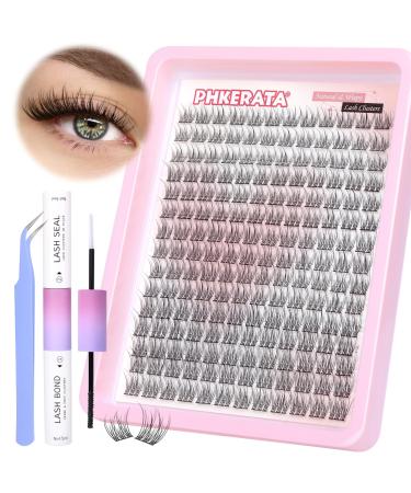 Wispy Lash Extension Kit 180Pcs Natural Cluster Lashes DIY Eyelash Extension Kit Fluffy C Curl Individual Lashes with Lash Bond and Seal and Lash Tweezers Lashes Individual Cluster by PHKERATA 9-12MM Wispy Kit