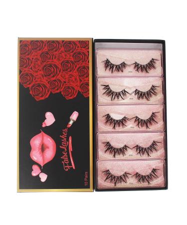 Bodermincer 10 Pairs 3D Faux Mink Hair False Eyelashes - Natural Soft Cruelty-Free Wispies & Fluffies (J006) - International Shipping Available - Buy Online on SooperMarket.com