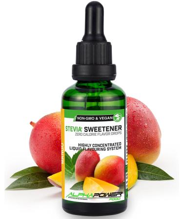 Alphapower Food |Stevia sugar -free flavor drops mango |100% natural liquid aroma + sugar substitute for water muesli desserts smoothies natural mango aroma 50.00 ml