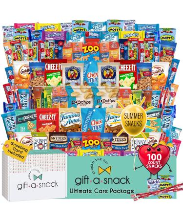 Snack Box Variety Pack Care Package (100 Count) College Graduation 2022 Gift Basket, Crave Food Summer Camp Box, Candies Chips Cookies, Birthday Sweet Treats for Adults Kids Teens Boys Girls