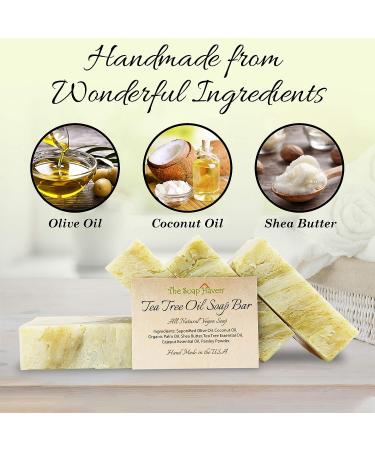 Tea Tree Oil Soap Bars - Handmade in USA, 4 Natural Bars for Face, Body, Hand & Foot Wash - Fights Acne, Itch & Body Odor - Non-GMO Ingredients - Buy Online on SooperMarket.com