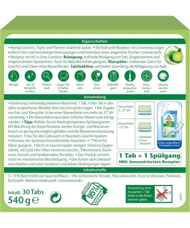 Frosch Dishwashing Tabs 30 s - Eco-Friendly Lime Scented Dish Tablets for Sparkling Clean Dishes | Buy Internationally - Buy Online on SooperMarket.com