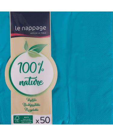 Le Nappage Turquoise 50 Cotton Napkins - 2-Ply FSC Certified 33x33 cm - Premium Disposable Tableware for Events - Buy Online on SooperMarket.com