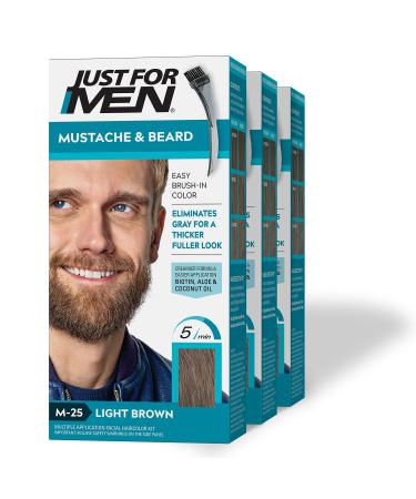 Just For Men Brush-In Mustache Beard And Sideburns Light Brown - Kit (Pack of 3)