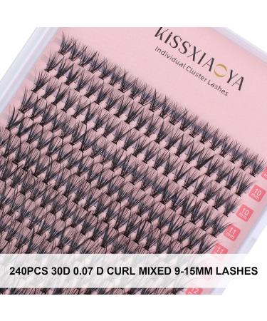 Cluster Eyelash Extensions Kit 240Pcs 30D 0.07 DCurl Mix 9-15mm Lashes - DIY Individual Soft Natural False Eyelashes with Bond, Seal & Applicator - 30P Kit - Buy Online on SooperMarket.com