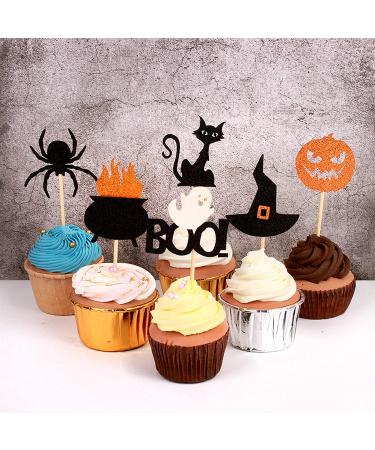 36 Pack Halloween Cupcake Toppers - Witch Hat, Spider, Pumpkin, Ghost, Cat Cupcake Picks - Ideal for Baby Showers, Birthdays, Halloween Parties - Cake Decor Supplies (Pattern 1) - Buy Online on SooperMarket.com
