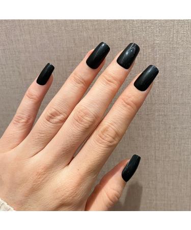 NOVO OVO Medium Square Black Sparkle False Press on Nails - Feijoada Glossy Acrylic Kit for Spring, Summer & Halloween - Buy Online on SooperMarket.com