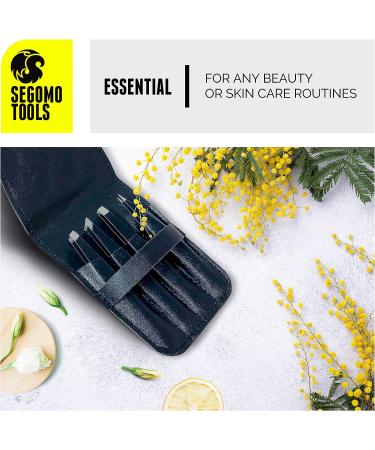 Segomo Tools 4 Piece Tweezer Set for Women - Precision Ingrown Hair Removal Kit with Flat, Angled, Slant & Pointed Tips - TW004 - Buy Online on SooperMarket.com