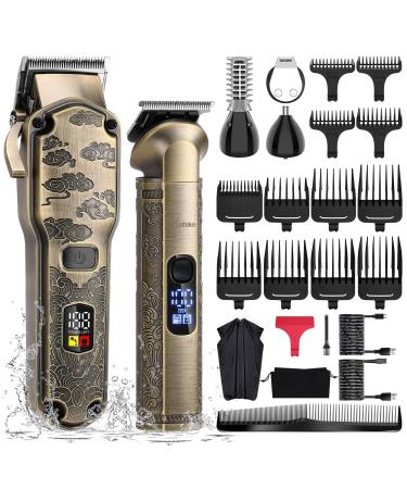 Hatteker Professional Hair Clippers for Men Beard Trimmer Clippers and Trimmer Set Waterproof T-Blade Trimmer Cordless Grooming Kit Nose Body Hair Trimmer Barber Clippers Hair Cutting Kit