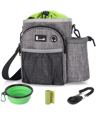pecute XL Dog Walking Bag with Water Bottle Holder Waterproof Dog Treat Pouch Bag Multiple Pockets Adjustable Straps 3 Ways to Wear for Training Hiking Outdoor Use (Grey) Newly Extra Large Size Grey + Green