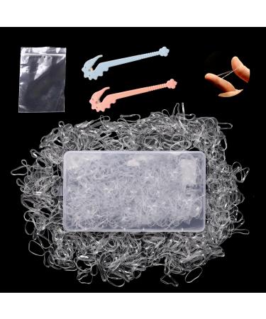 WAMZA 1000 Pcs Clear Small Elastic Hair Bands 2 pcs Elastic Rubber Hair Band Remover Cutter Hair Bobbles With Storage Box Mini/Tiny Clear Hair Elastics Bands/Ties Women and Girl (Clear 1000)