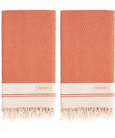 Evelynen Turkish Hand Towels Set of 2 - Boho Farmhouse Decor | 100% Cotton | 16x32 - Brick - Buy Online on SooperMarket.com