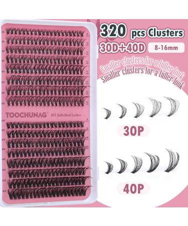 TOOCHUNAG Eyelash Extension Kit - 320pcs 30D+40D Individual Lashes Cluster Set with Bond, Seal, and Tweezers - DIY Lash Extensions 8-16mm - Buy Online on SooperMarket.com