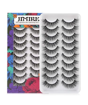 JIMIRE 10 Pairs Fake Eyelashes Fluffy Natural False Lashes Cat-Eye Lashes Pack