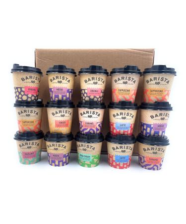 Coffee Gift Set | Travel Coffee Takeout Cups Gift Sets | 15 X Flavoured Mini Instant Coffee Collection | Cappuccino Vanilla Latte Caramel Hazelnut Original Mocha Ginger | Coffee Lovers Gifts