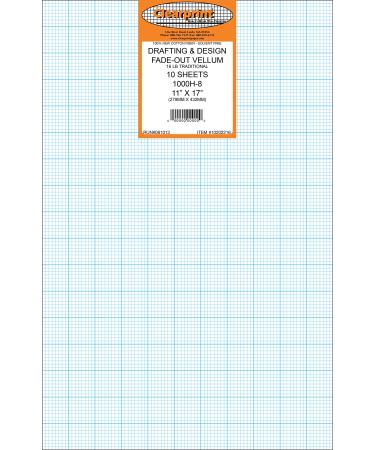 Clearprint Vellum Sheets with 8x8 Fade-Out Grid, 11x17 Inches, 16 LB, 60 GSM, 1000H 100% Cotton, 10 Sheets Per Pack, Translucent White (10202216) 8x8 Fade-Out Grid 11 x 17 Inches/10 sheets