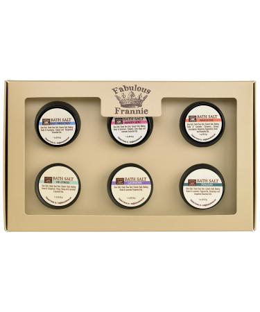Fabulous Frannie Bath Salt Sampler Wellness Kit - All Natural Ingredients and Pure Essential Oils Includes Easy Breathzy Muscle Ice Lavender De-Stress Moody Girl and Tension 1oz (Pack of 6) Sampler Set