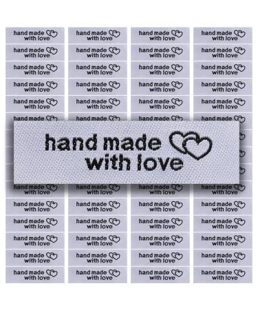 120 Pieces Personalized Sewing Labels Sew on Clothing Labels Handmade Interlocking Heart Pattern Label Tags for Handmade Items Clothes (White)