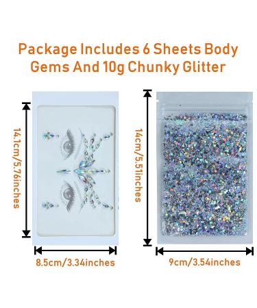 Self-Adhesive Face Gems - 6 Sets Rhinestone Stickers for Festivals and Rave Outfits - Buy Online on SooperMarket.com