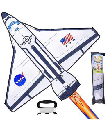 JOYIN Airplane/Spaceship Kite Easy to Fly Huge Kites for Kids and Adults with 262.5 ft Kite String, Large Beach Kite for Outdoor Games and Activities White Spaceship